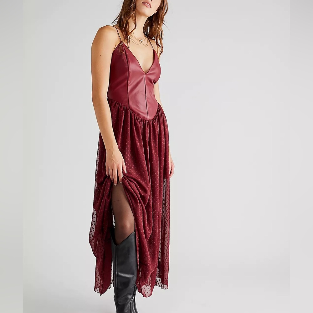 Free People Bedhead Ballerina burgundy red Jacquard a-line dress